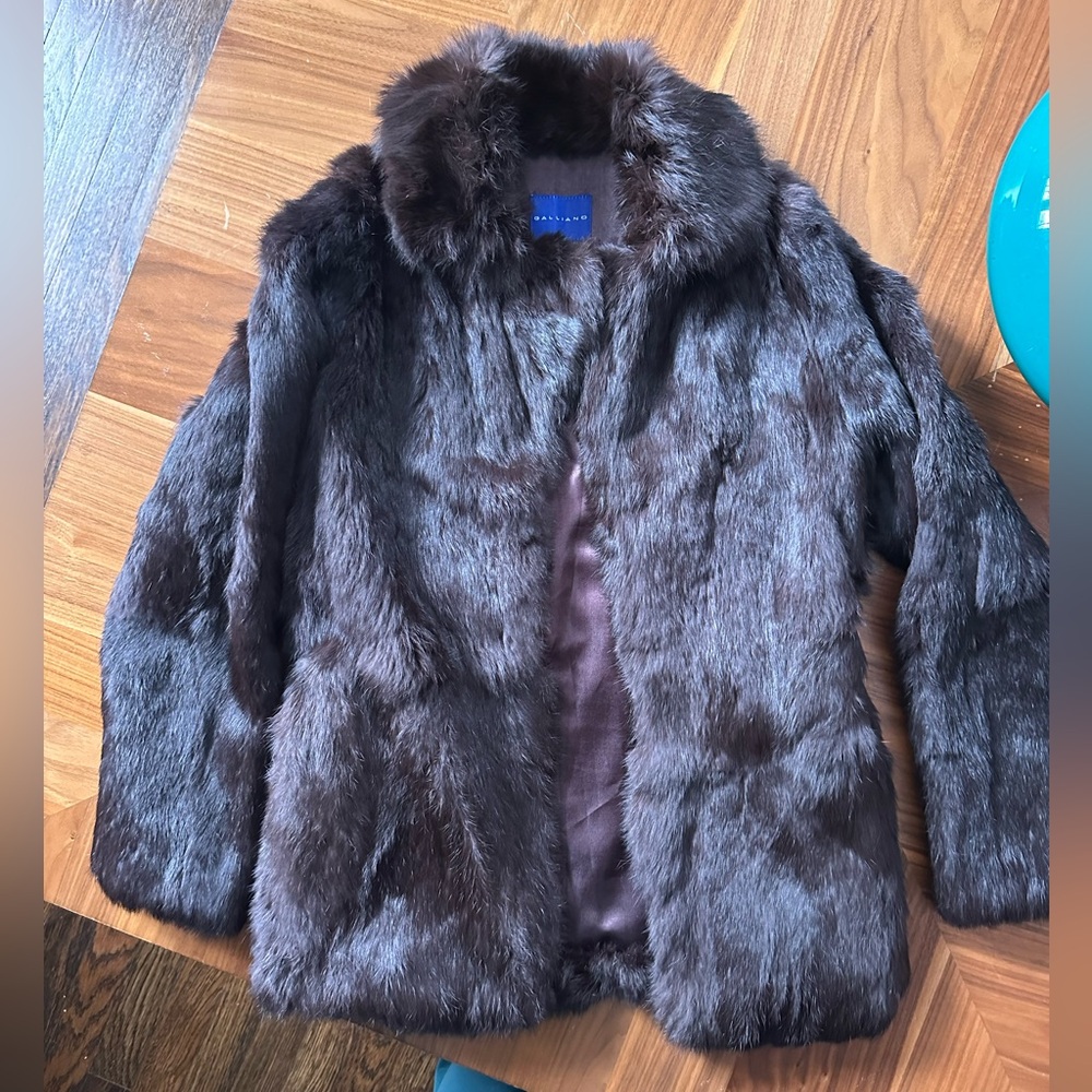 John Galliano Rabbit Fur Chocolate Brown Jacket Coat Small - Picture 2 of 9